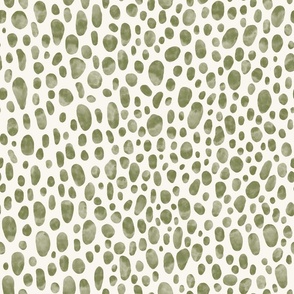 Mini // Olive green hand drawn watercolor leopard spots for quilting
