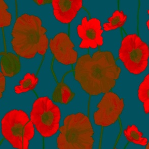 Red poppies on a dark blue background