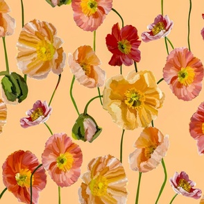 Poppies on an yellow background