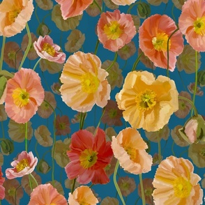 Poppies on a blue background