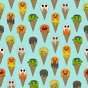 SMALL Spooky Halloween Ice Cream Fabric Cute Boys halloween design ice cream cones 6in