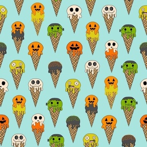 XLARGE Spooky Halloween Ice Cream Fabric Cute Boys halloween design ice cream cones 12in