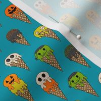 SMALL Spooky Halloween Ice Cream Fabric Cute Boys halloween design ice cream cones teal 6in