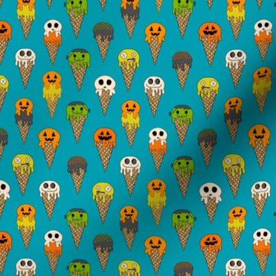 SMALL Spooky Halloween Ice Cream Fabric Cute Boys halloween design ice cream cones teal 6in