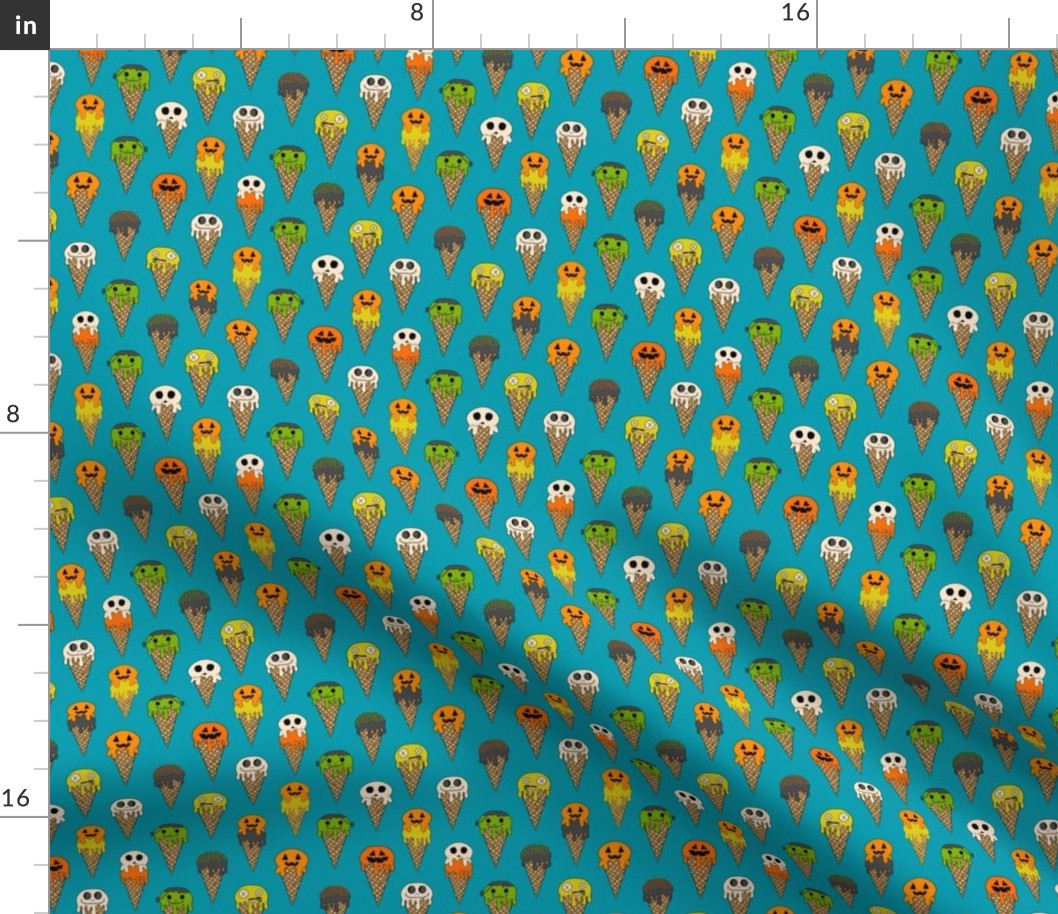 SMALL Spooky Halloween Ice Cream Fabric Cute Boys halloween design ice cream cones teal 6in