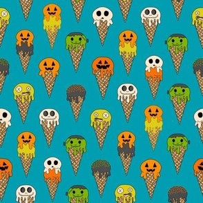 MEDIUM Spooky Halloween Ice Cream Fabric Cute Boys halloween design ice cream cones teal 8in