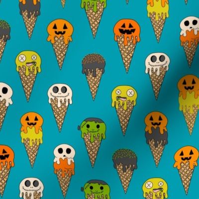 LARGE Spooky Halloween Ice Cream Fabric Cute Boys halloween design ice cream cones teal 10in