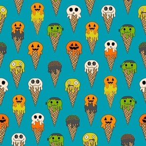 XLARGE Spooky Halloween Ice Cream Fabric Cute Boys halloween design ice cream cones teal 12in