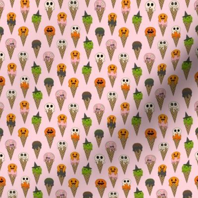 MINI Spooky Halloween Ice Cream Fabric Cute halloween design ice cream cones pink 4in