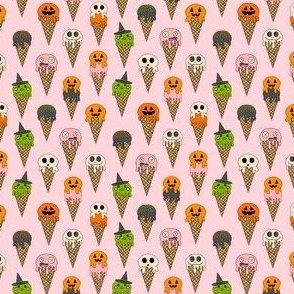 MINI Spooky Halloween Ice Cream Fabric Cute halloween design ice cream cones pink 4in