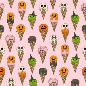 SMALL Spooky Halloween Ice Cream Fabric Cute halloween design ice cream cones pink 6in