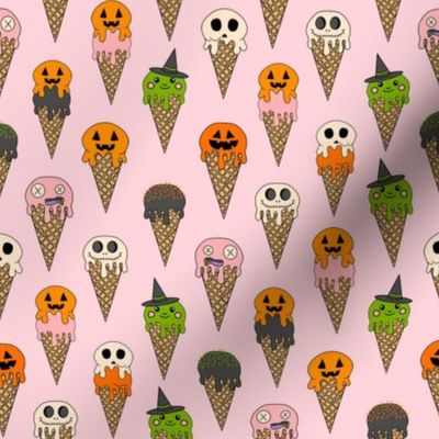 MEDIUM Spooky Halloween Ice Cream Fabric Cute halloween design ice cream cones pink 8in
