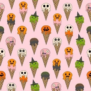 MEDIUM Spooky Halloween Ice Cream Fabric Cute halloween design ice cream cones pink 8in