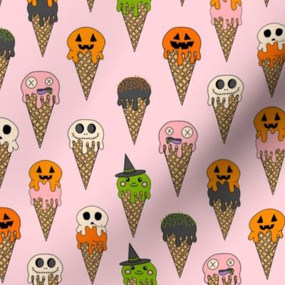 LARGE Spooky Halloween Ice Cream Fabric Cute halloween design ice cream cones pink 10in