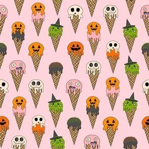 LARGE Spooky Halloween Ice Cream Fabric Cute halloween design ice cream cones pink 10in