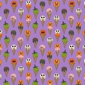 MINI Spooky Halloween Ice Cream Fabric Cute halloween design ice cream cones purple 4in