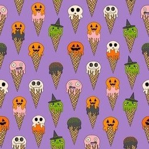 SMALL Spooky Halloween Ice Cream Fabric Cute halloween design ice cream cones purple 6in
