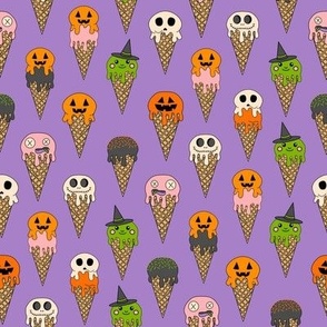 MEDIUM Spooky Halloween Ice Cream Fabric Cute halloween design ice cream cones purple 8in