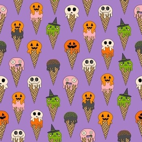 LARGE Spooky Halloween Ice Cream Fabric Cute halloween design ice cream cones purple 10in