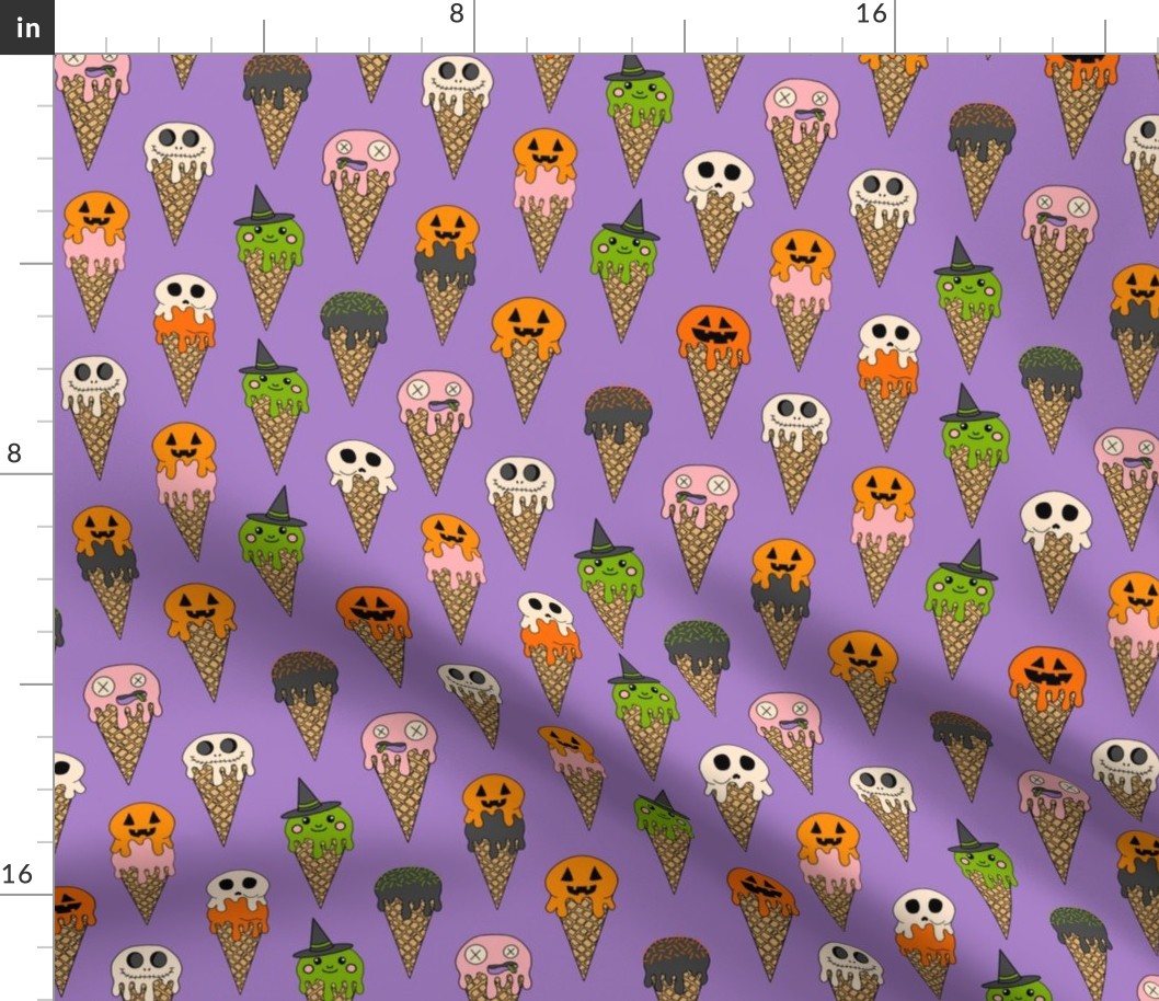XLARGE Spooky Halloween Ice Cream Fabric Cute halloween design ice cream cones purple 12in