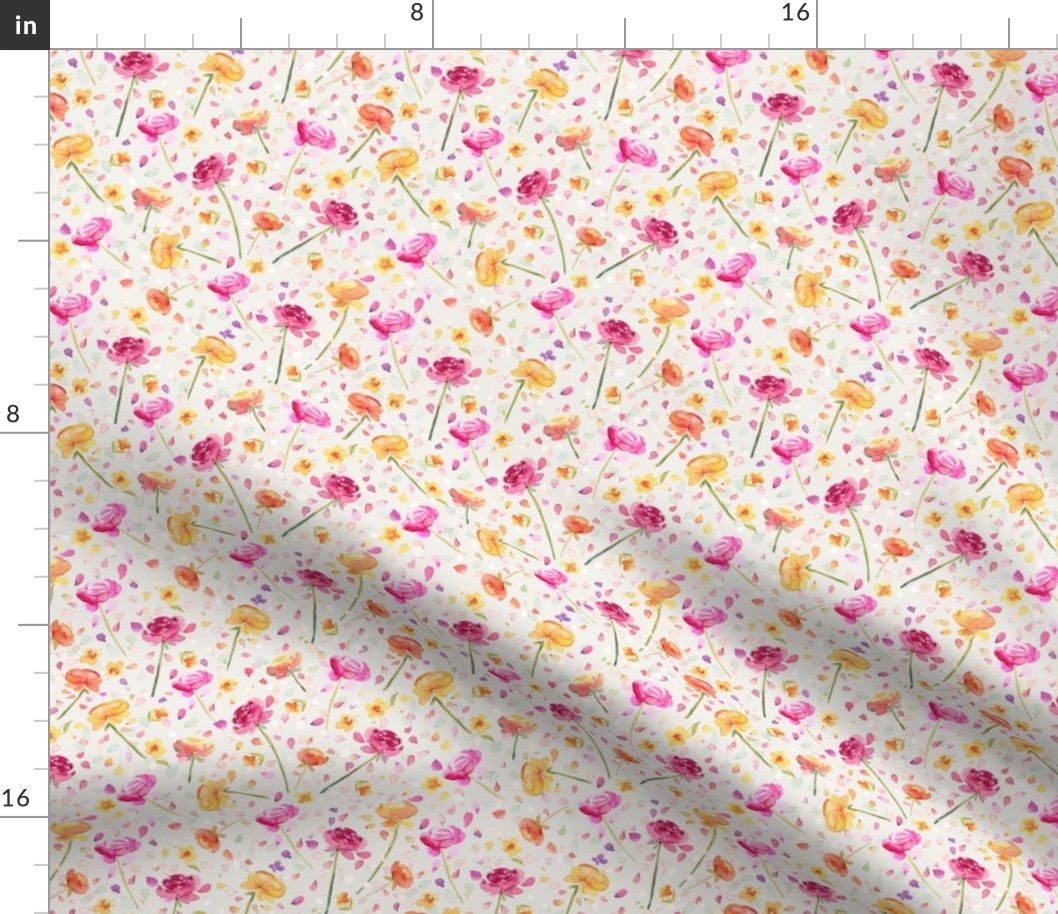 Buttercups Floral Watercolor Flower Garden Cottage Pink yellow white Micro
