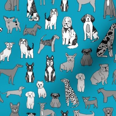 MEDIUM dogs wallpaper - teal and grey dog dog breeds_ happy pets design 8in