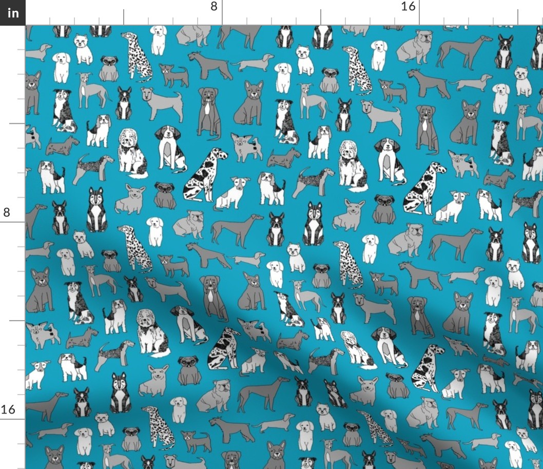 MEDIUM dogs wallpaper - teal and grey dog dog breeds_ happy pets design 8in