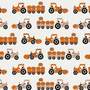 MINI Autumn Tractors fabric - fall fabric_ pumpkins_ boys_ cute_ boho_ farm design 4in