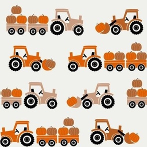 MEDIUM Autumn Tractors fabric - fall fabric_ pumpkins_ boys_ cute_ boho_ farm design 8in