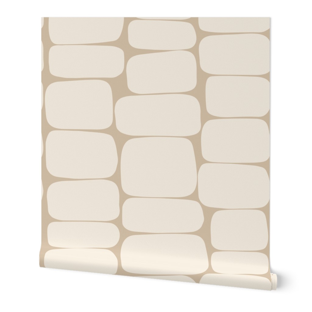 Abstract Geometric Rectangle Stone Shape with Ivory Ecru Off-White Cream on Latte Brown Light Beige in Japandi, Normcore Aesthetic with Minimal Minimalistic Vibes for Natural Boho Home Decor, Rustic Farmhouse Wallpaper & Cottage Chic Fabric