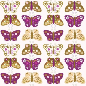 Jumbo Scale // Violet Purple and Chartreuse Vintage Check Butterflies on White