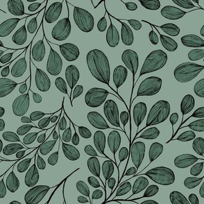 Dark Green Leaves on a Sage Green background