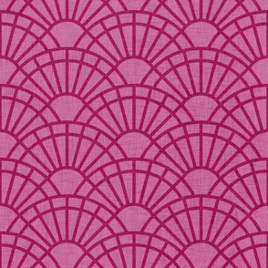 Serene Sunshine- 18 Bubble Gum on Pink- Art Deco Wallpaper- Geometric Minimalist Monochromatic Scalloped Suns- Petal Cotton Solids Coordinate- Medium- Magenta- Hot Pink- Barbiecore- Raspberry