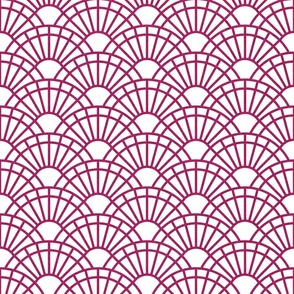 Serene Sunshine- 18 Bubble Gum on White- Art Deco Wallpaper- Geometric Minimalist Monochromatic Scalloped Suns- Petal Cotton Solids Coordinate- Small- Magenta- Hot Pink- Barbiecore- Raspberry