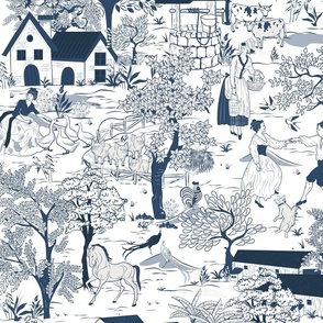 Vintage Farmland- French Toile Large Scale 24''