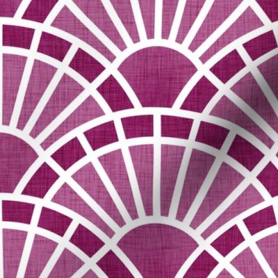 Serene Sunshine- 19 Berry- Art Deco Wallpaper- Geometric Minimalist Monochromatic Scalloped Suns- Petal Cotton Solids Coordinate- Medium- Magenta- Hot Pink- Barbiecore- Raspberry