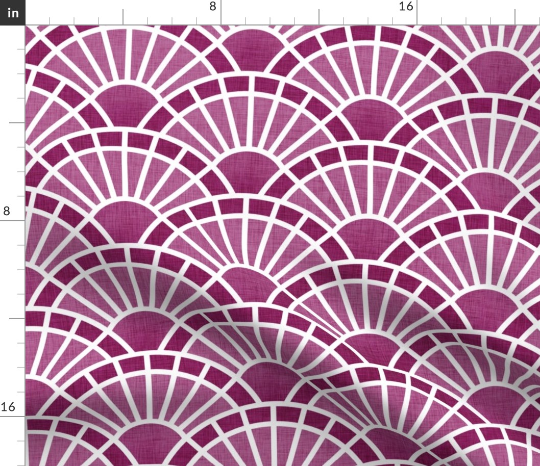 Serene Sunshine- 19 Berry- Art Deco Wallpaper- Geometric Minimalist Monochromatic Scalloped Suns- Petal Cotton Solids Coordinate- Medium- Magenta- Hot Pink- Barbiecore- Raspberry