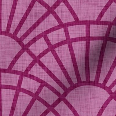 Serene Sunshine- 19 Berry on Pink- Art Deco Wallpaper- Geometric Minimalist Monochromatic Scalloped Suns- Petal Cotton Solids Coordinate- Large- Magenta- Hot Pink- Barbiecore- Raspberry