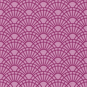 Serene Sunshine- 19 Berry on Pink- Art Deco Wallpaper- Geometric Minimalist Monochromatic Scalloped Suns- Petal Cotton Solids Coordinate- Small- Magenta- Hot Pink- Barbiecore- Raspberry