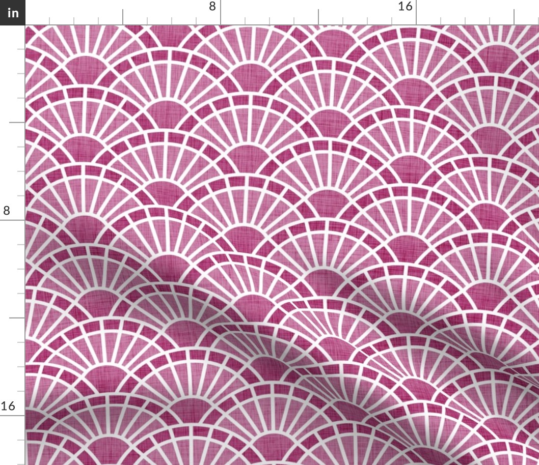 Serene Sunshine- 20 Peony- Art Deco Wallpaper- Geometric Minimalist Monochromatic Scalloped Suns- Petal Cotton Solids Coordinate- Small- Magenta- Hot Pink- Barbiecore- Raspberry