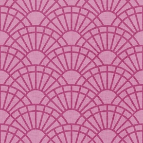 Serene Sunshine- 20 Peony on Pink- Art Deco Wallpaper- Geometric Minimalist Monochromatic Scalloped Suns- Petal Cotton Solids Coordinate- Medium- Magenta- Hot Pink- Barbiecore- Raspberry