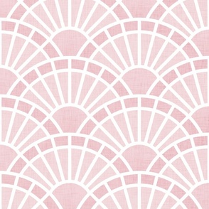 Serene Sunshine- 21 Cotton Candy- Art Deco Wallpaper- Geometric Minimalist Monochromatic Scalloped Suns- Petal Cotton Solids Coordinate- Large- Soft Pastel Pink- Baby Girl