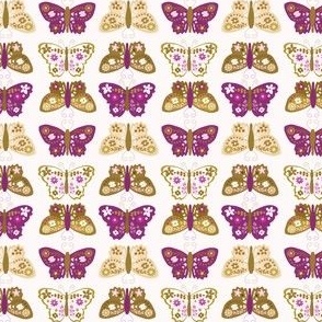 Small Scale // Violet Purple and Chartreuse Vintage Check Butterflies on White
