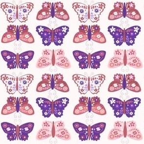 Standard Scale // Bright Violet Purple and Rose Pink Vintage Check Butterflies on White 