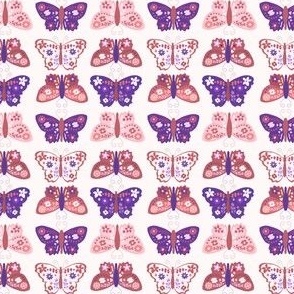 Small Scale // Bright Violet Purple and Rose Pink Vintage Check Butterflies on White 