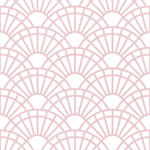 Serene Sunshine- 21 Cotton Candy on White- Art Deco Wallpaper- Geometric Minimalist Monochromatic Scalloped Suns- Petal Cotton Solids Coordinate- Medium- Soft Pastel Pink- Baby Girl