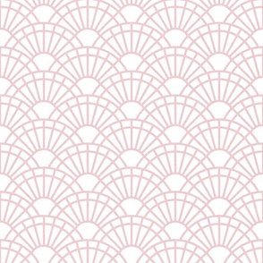 Serene Sunshine- 21 Cotton Candy on White- Art Deco Wallpaper- Geometric Minimalist Monochromatic Scalloped Suns- Petal Cotton Solids Coordinate- Small- Soft Pastel Pink- Baby Girl