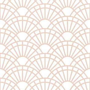 Serene Sunshine- 22 Blush on White- Art Deco Wallpaper- Geometric Minimalist Monochromatic Scalloped Suns- Petal Cotton Solids Coordinate- Medium- Soft Pastel Beige- Natural Neutral- Baby