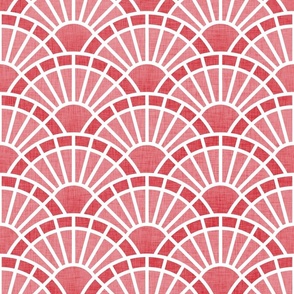Serene Sunshine- 23 Watermelon- Art Deco Wallpaper- Geometric Minimalist Monochromatic Scalloped Suns- Petal Cotton Solids Coordinate- Medium- Coral- Flamingo- Pink
