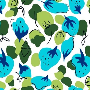 Strawberries in Teal Blue, Green, and White (Large)